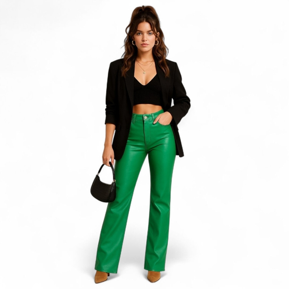 Good American Icon Fit Faux Leather Pants | Bright Green Sz 4 / 27 | Over-Heel F